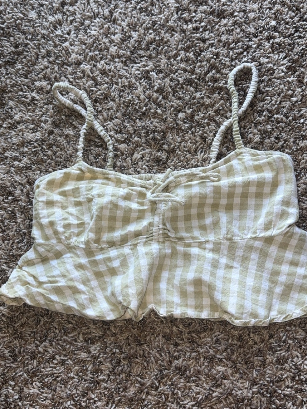 Billabong Sage Green and White Gingham Tie-Front Crop Top